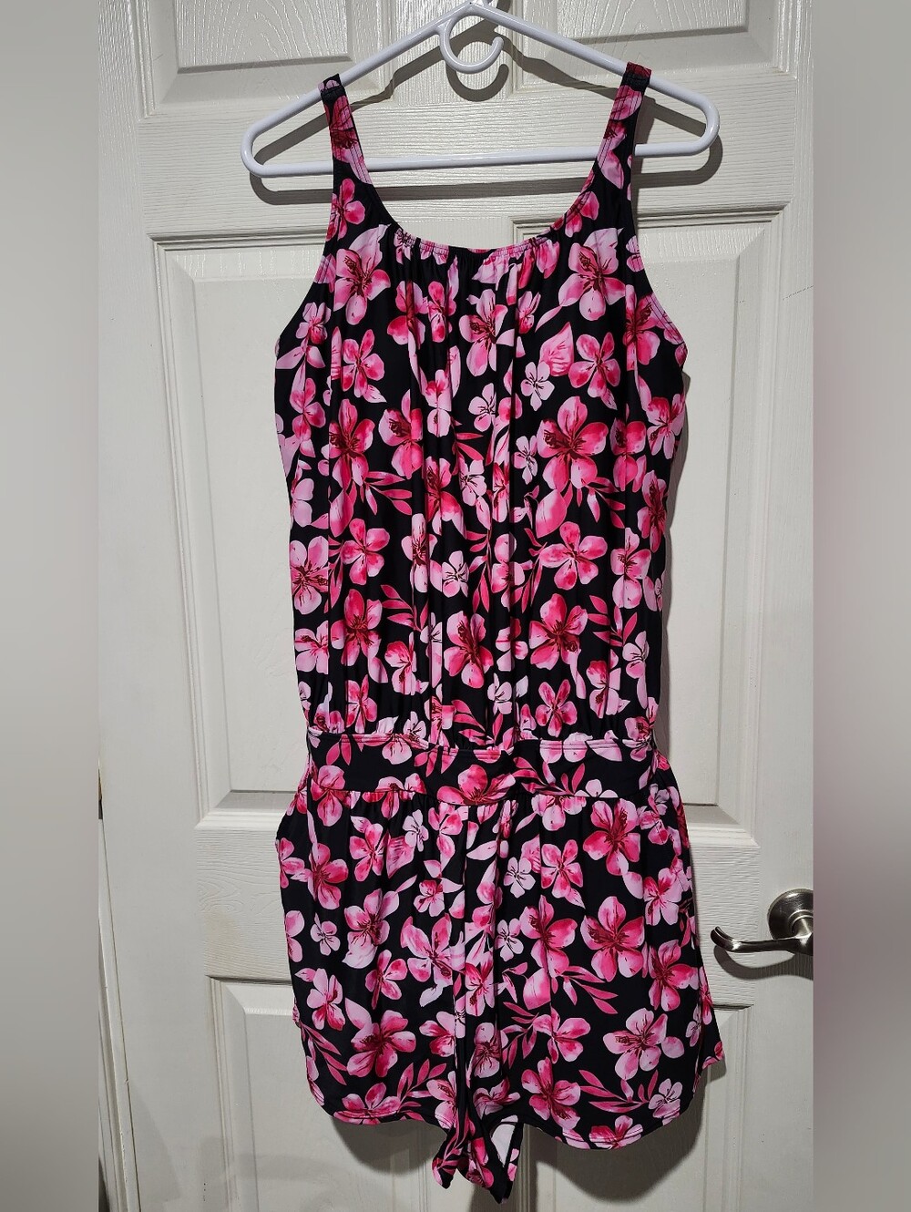 BloomChic Pink & Black Floral One Piece Suimsuit Romper Size 14/16 1X